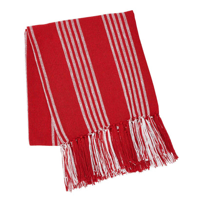 Red Ticking Stripe Woven Throw with Fringe 50x60