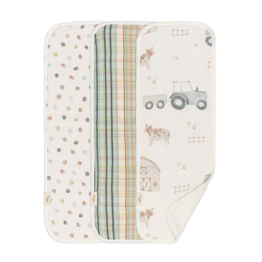Crane Baby - Charlie 3-pc. Farmhouse Tractor Burp Cloth Set