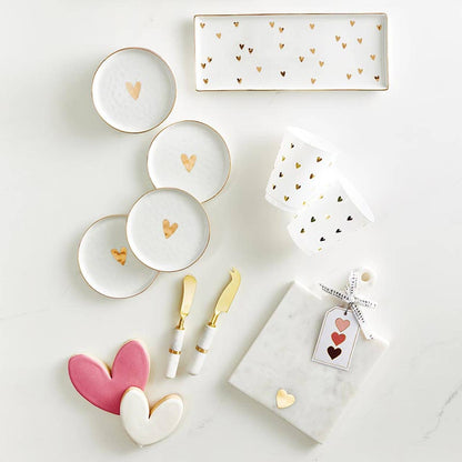 Ceramic Appetizer Plates - Gold Foil Heart - Set of 4