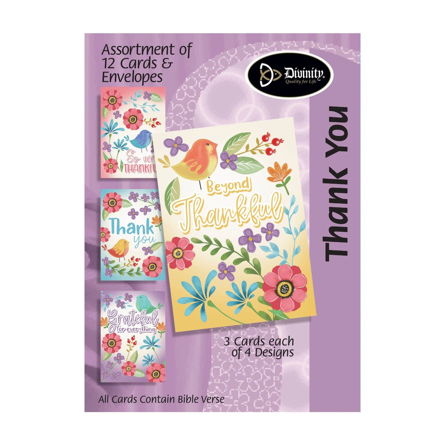 Boxed Greeting Cards: 12CT Thank You Colorful Bird & Flowers