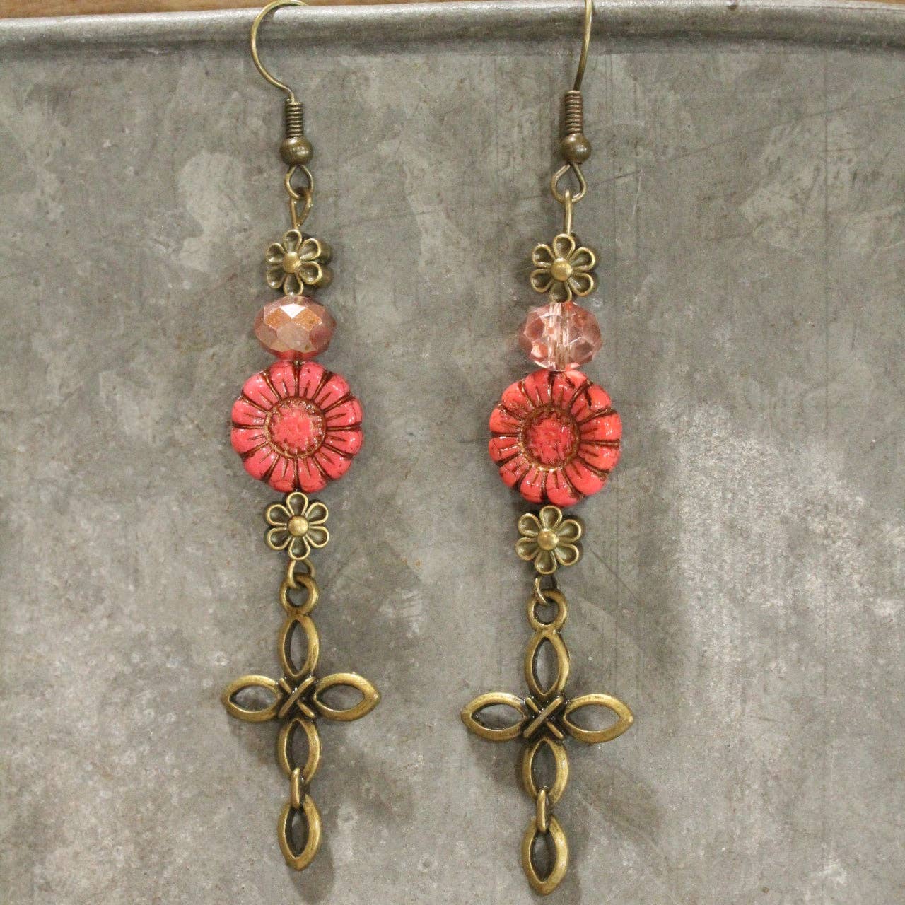 Christ Centered Cross & Flower Dangle Earrings