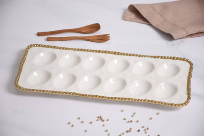 Devilled Egg Tray Gold Trim
