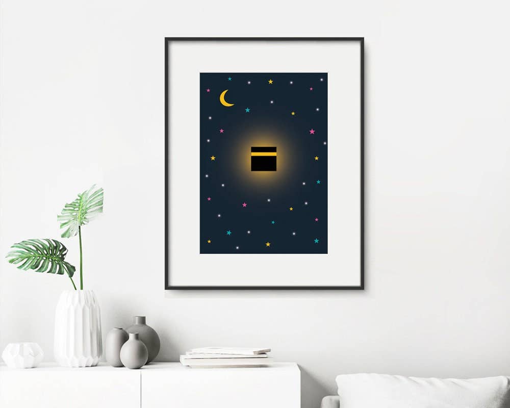 Kaaba at Midnight A4 Print Islamic Art Home Decor