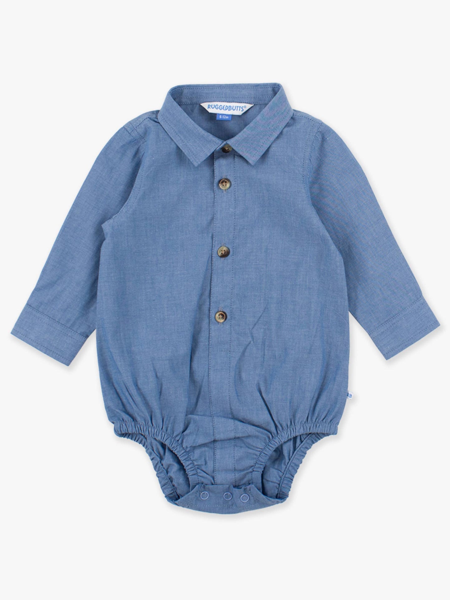 Baby Boys Blue Chambray Long Sleeve Button Down Bodysuit: Blue