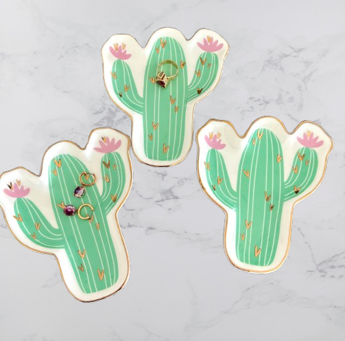 Cactus Trinket Dish Ceramic 