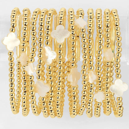 Iris espléndido - Juego de 12 pulseras de 4 mm con detalles de concha y trébol