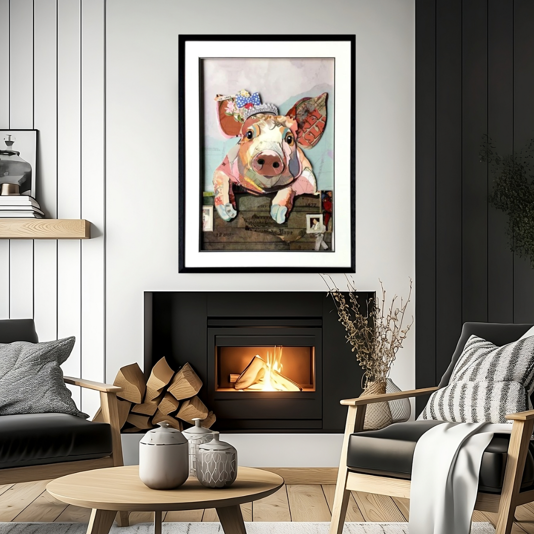 3D Collage Art | Pig - Queen for a Day (32"x24")