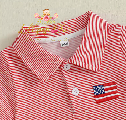 Infant Baby Boy Embordered Flag Romper : 12-18M