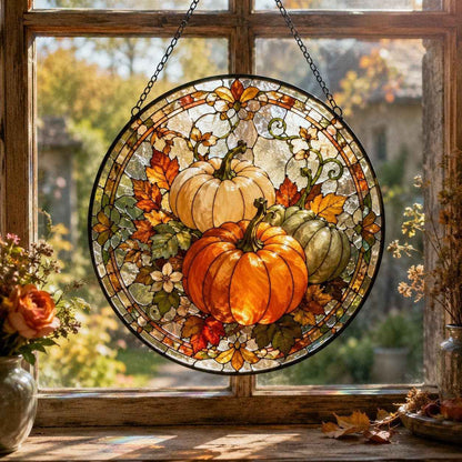 Pumpkin Suncatcher, Stained Glass Style Autumn Suncatcher
