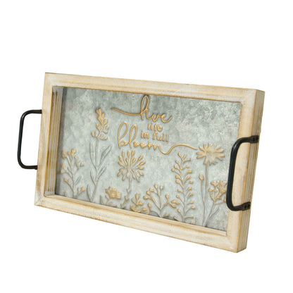 Metal Embossed Tray Wood "Live Life in Full Bloom"