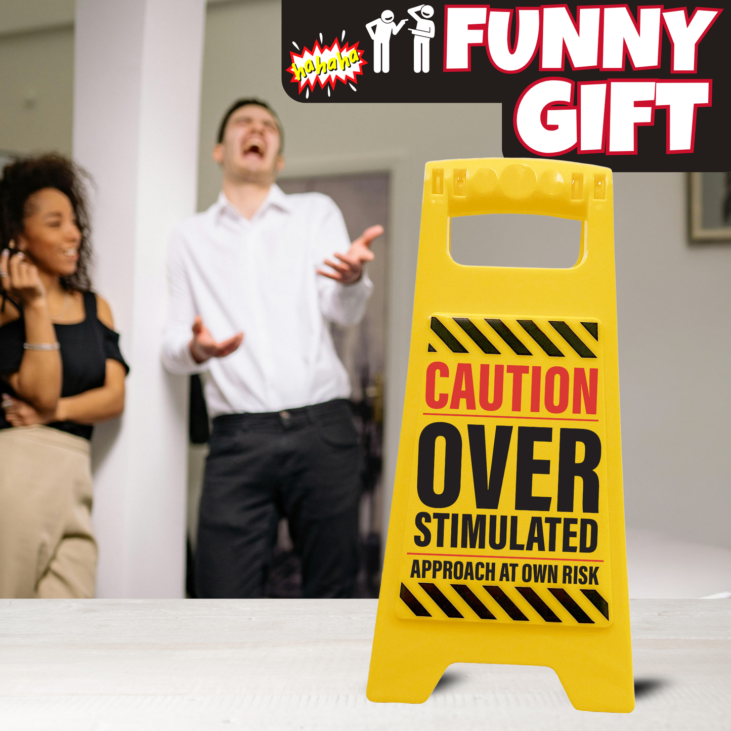 Overstimulated Caution Sign – Funny Desk Accessories