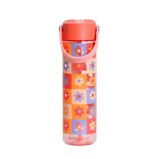 Tritan Water Bottle with Handle 26oz Checkered Flowers