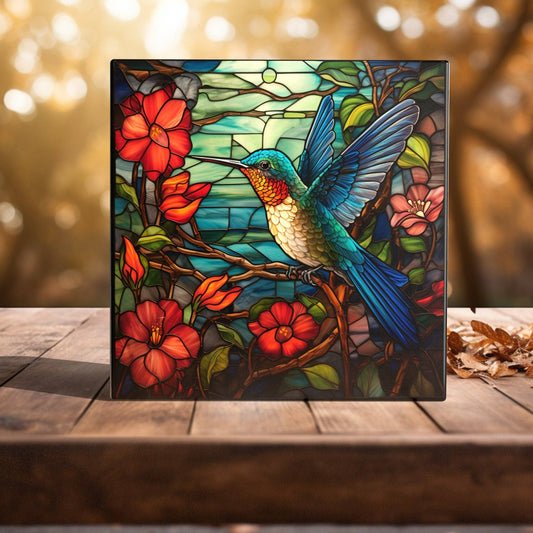 Cabaña del Mirón - Sinfonía vibrante en el jardín - Azulejo artístico de colibrí con vitrales artesanales para una decoración encantadora del hogar