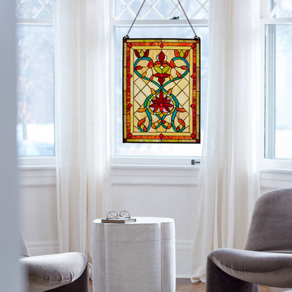 24" Amber Floral Stained Glass Window Panel