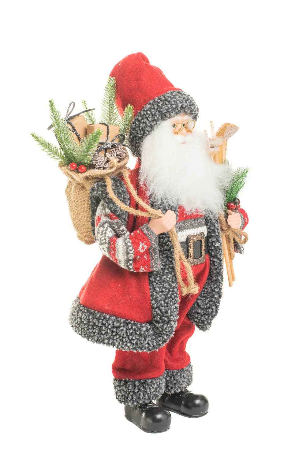 Red/Gray Nordic Santa Figurine with Gift Sack