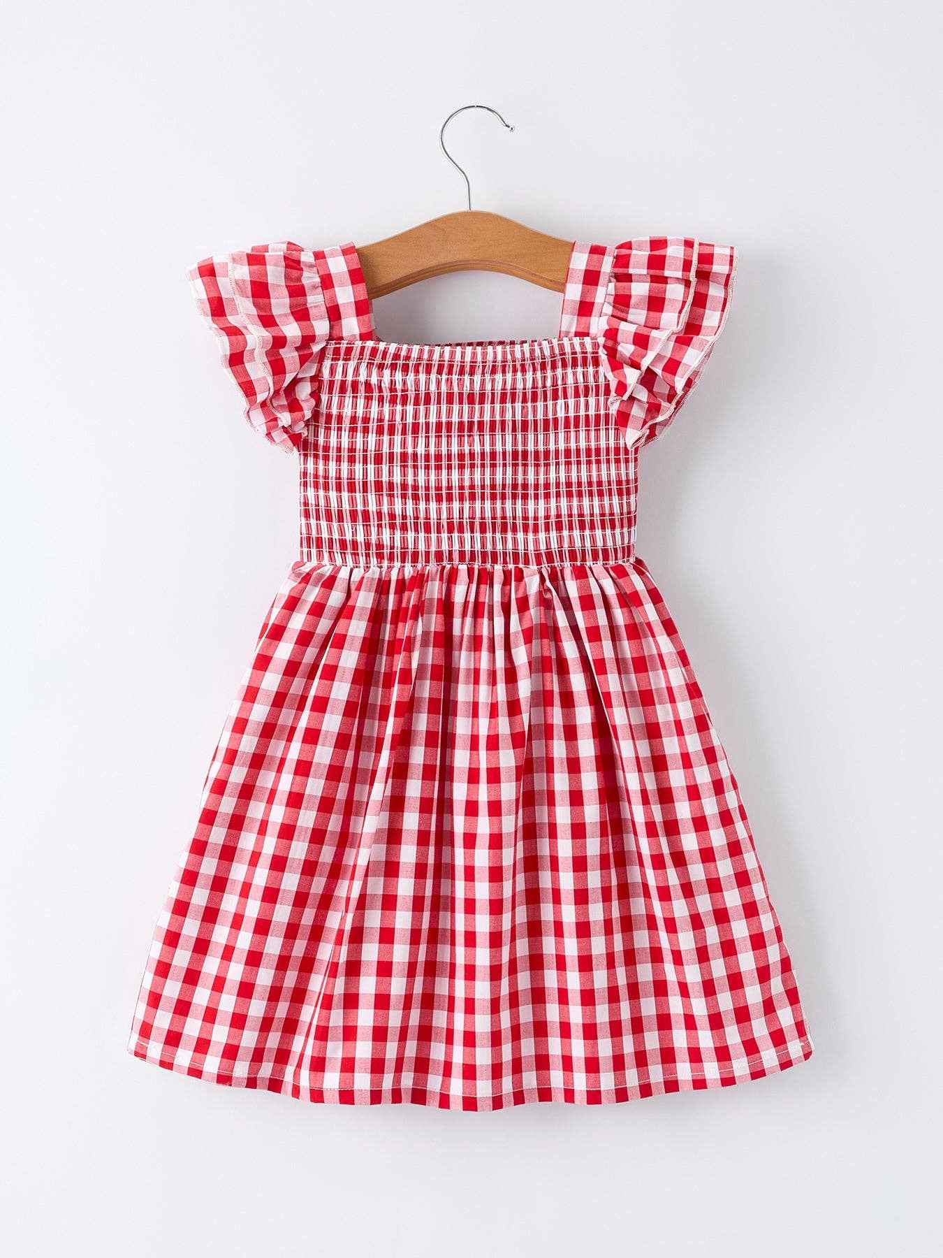 Summer Plaid Smocked Ruffle Girl Dress Sibling Outfits: 2