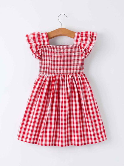 Summer Plaid Smocked Ruffle Girl Dress Sibling Outfits: 2