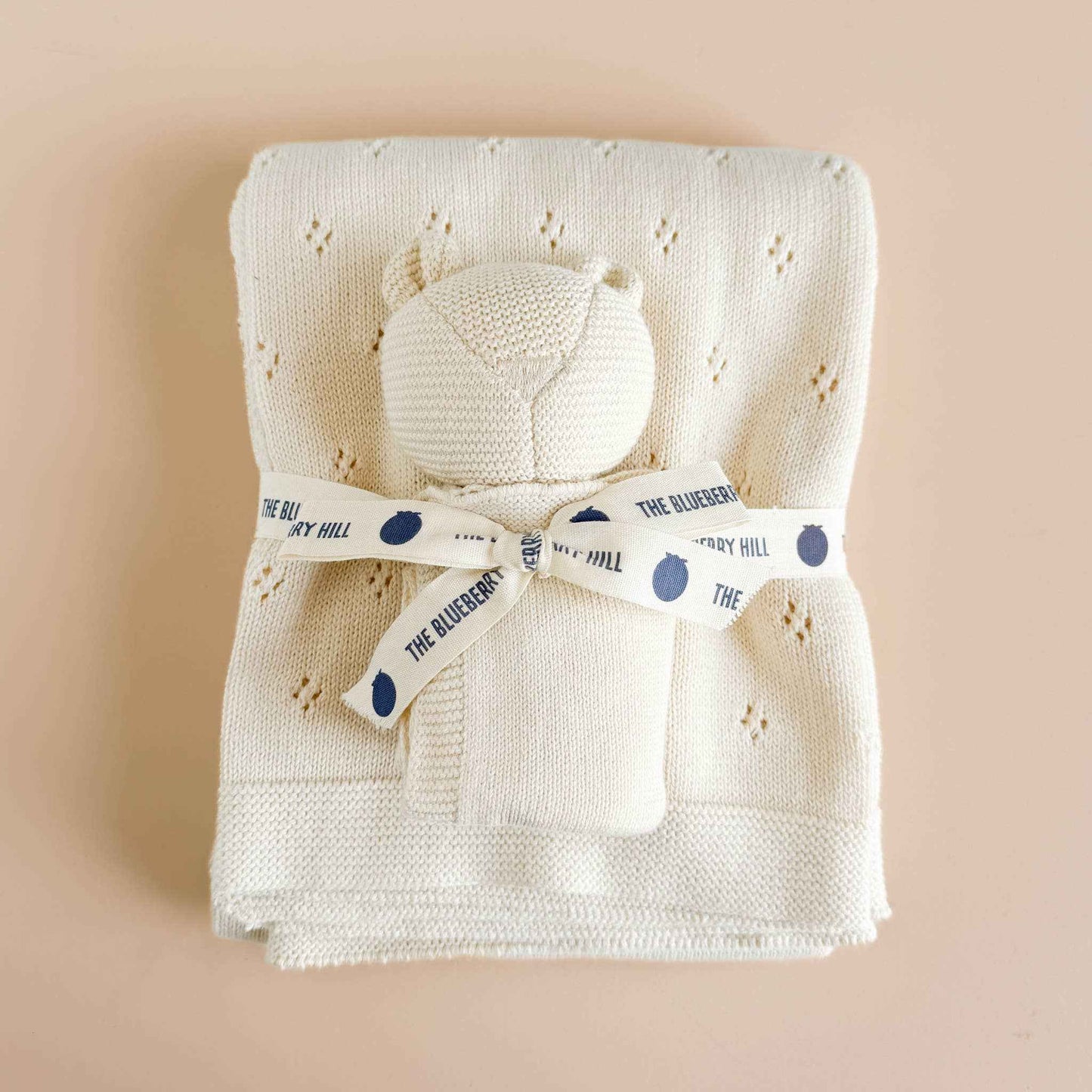 Set Pique Blanket Bear Lovey, Cream Organic Cotton Baby Gift