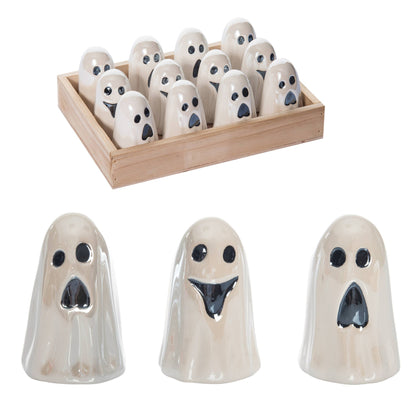 7.75" White Pearlescent Ghost Figurine in Display Set of 12