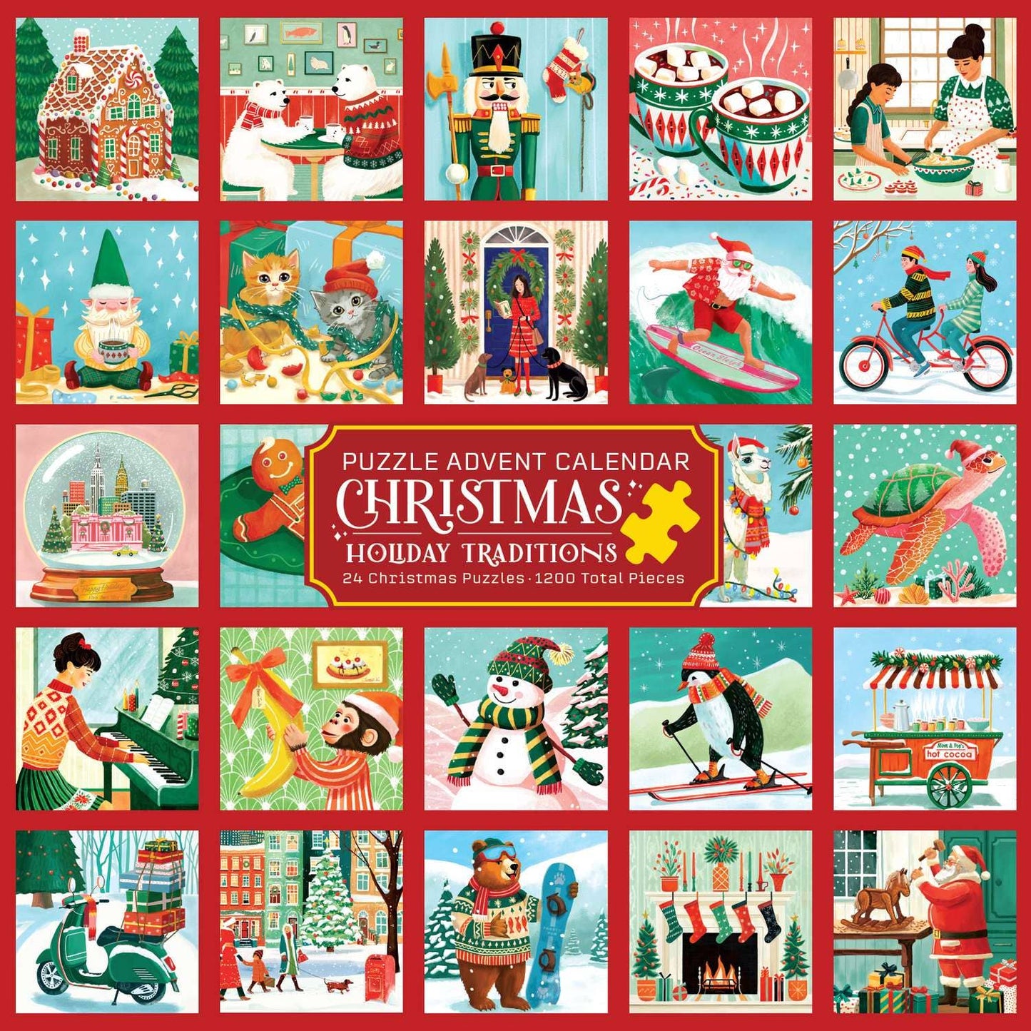 Calendario de Adviento con rompecabezas de tradiciones navideñas