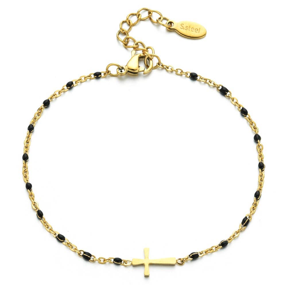 JOSSLYN de wall to wall - PULSERA CON CRUZ DE ACERO INOXIDABLE DE 18 QUILATES SIN DESLUSTRACIÓN | 40B5176