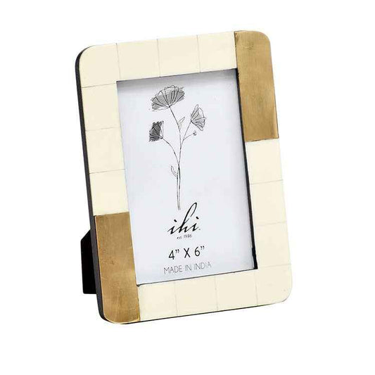 White Photo Frame W/ Brass 4 X 6