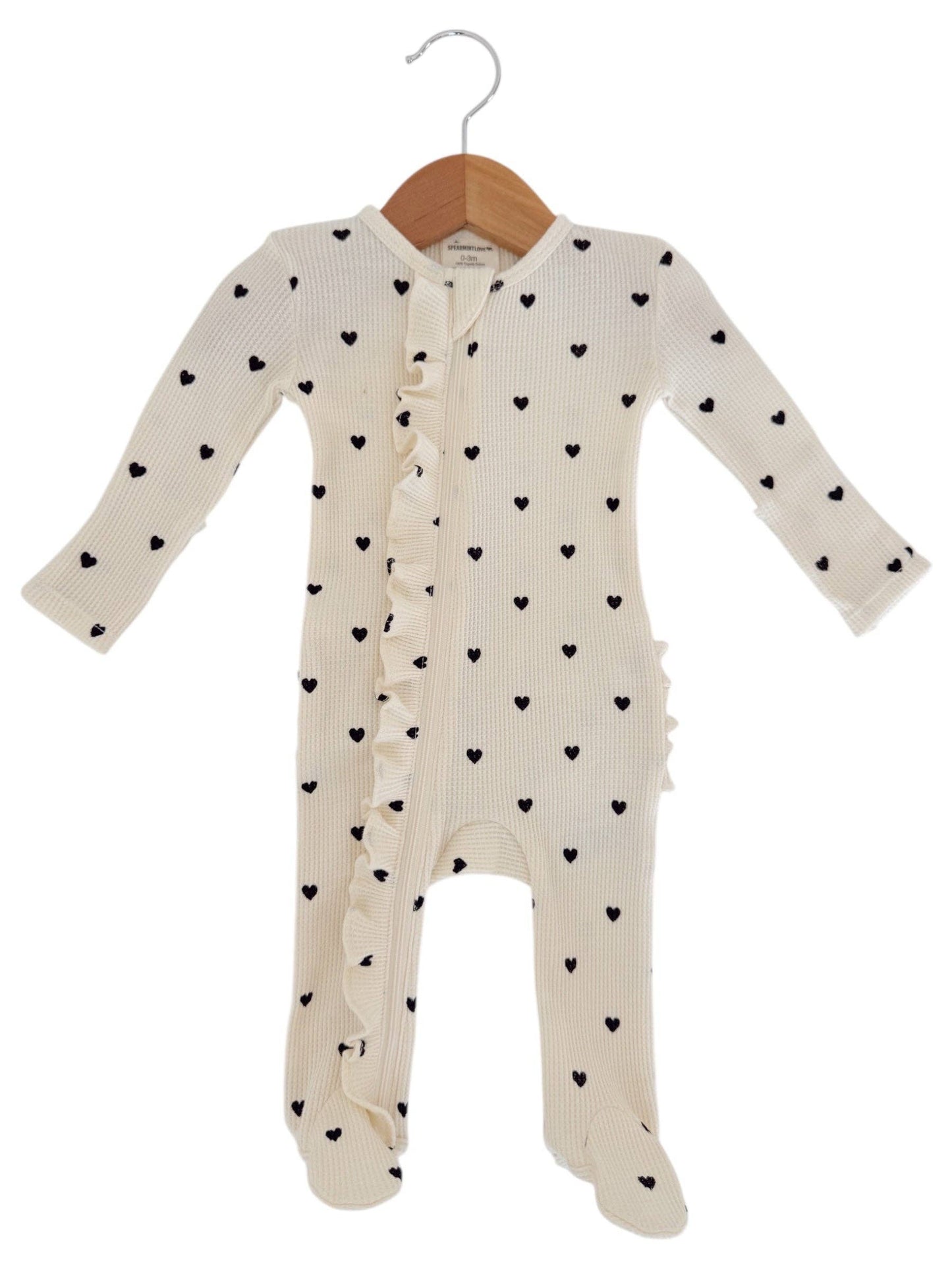 Organic Waffle 2-Way Zip Ruffle Footie, Black Heart: 3 - 6 mo.