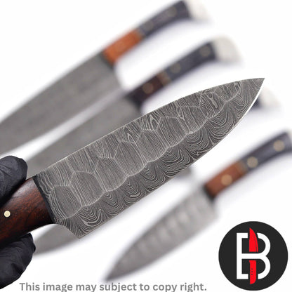 Damascus Steel Chef Set Handmade BBQ Kitchen Knives 5 Pcs