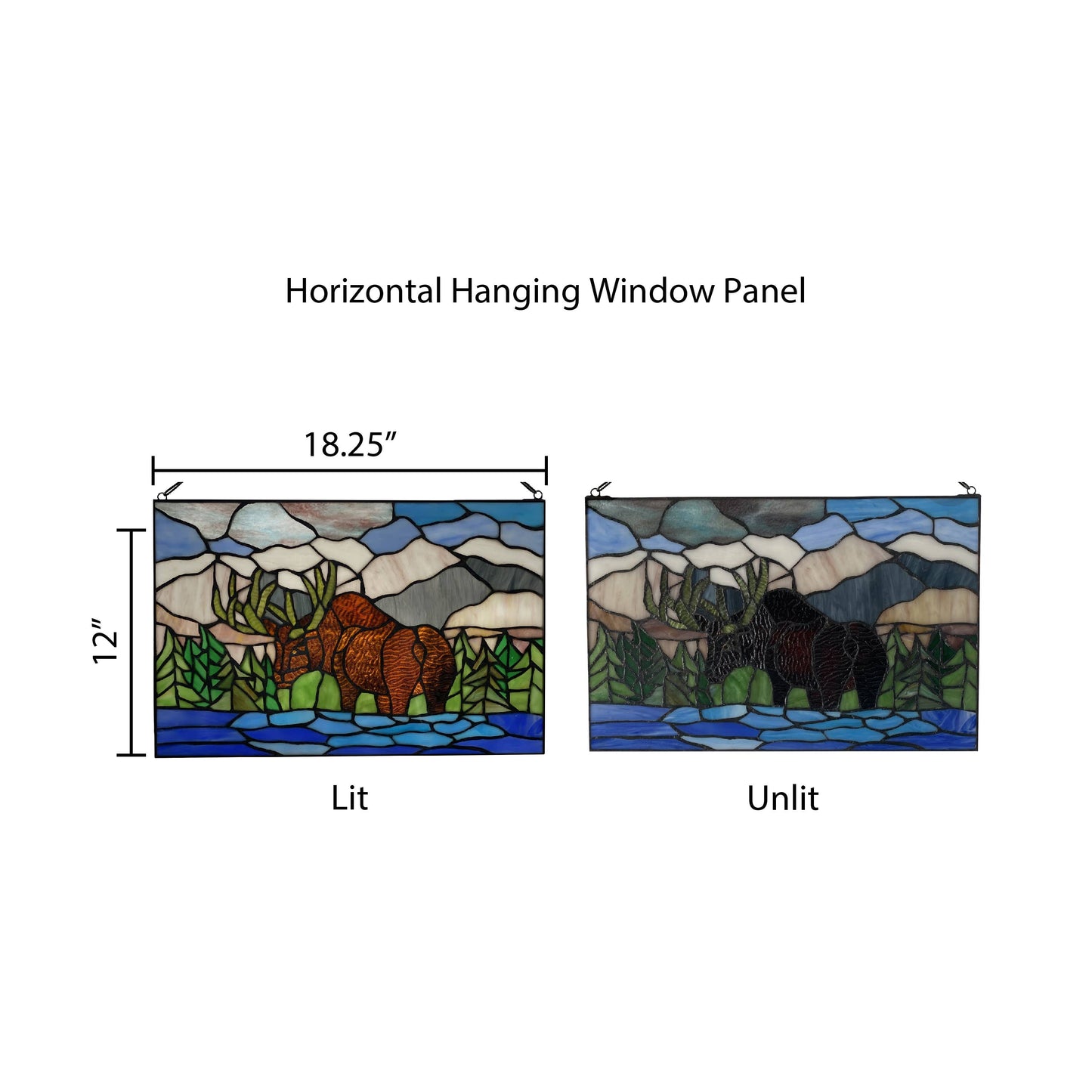 18.25" Moose Mountainscape Stained Glass Window Panel