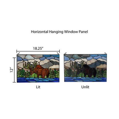 18.25" Moose Mountainscape Stained Glass Window Panel