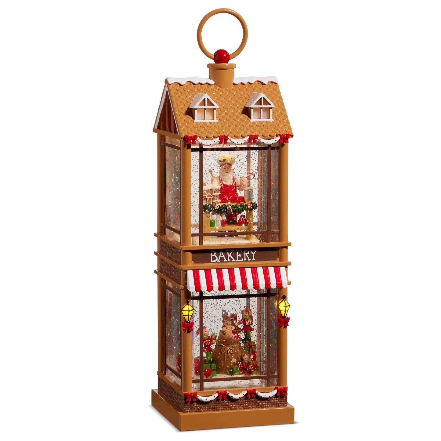 12.5" Santa and Elves Lighted Water Two Story Bakery
