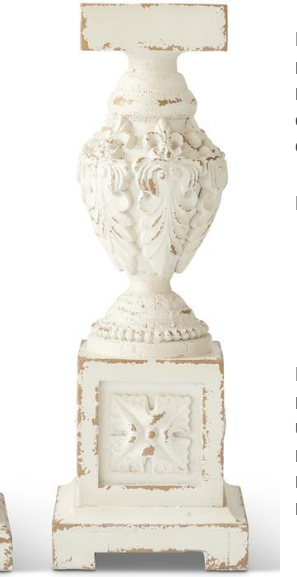 Whitewashed Wood Carved Leaves Candleholders-Small