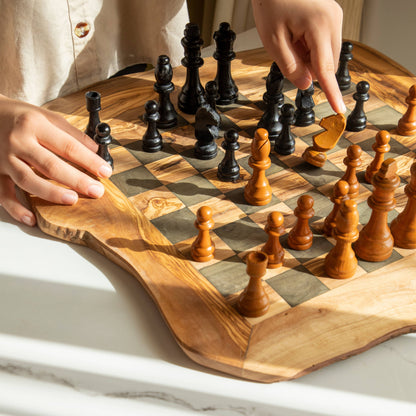 Olive Wood Chess Board – Black Squares Handmade
