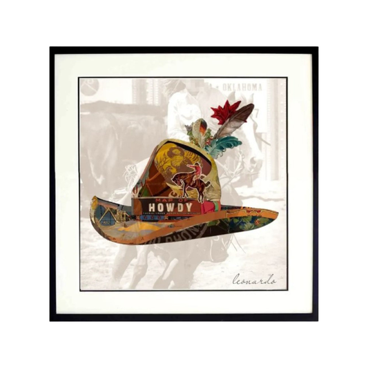 Arte de collage 3D | Howdy Hat Barrel Racer (66 cm x 66 cm)