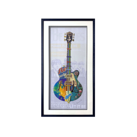 3D Collage Art | Beetles Guitar Blue (40"x20")