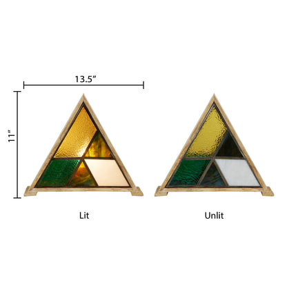 11"H Stained Glass Triangle Shade Wood Base Accent Lamp
