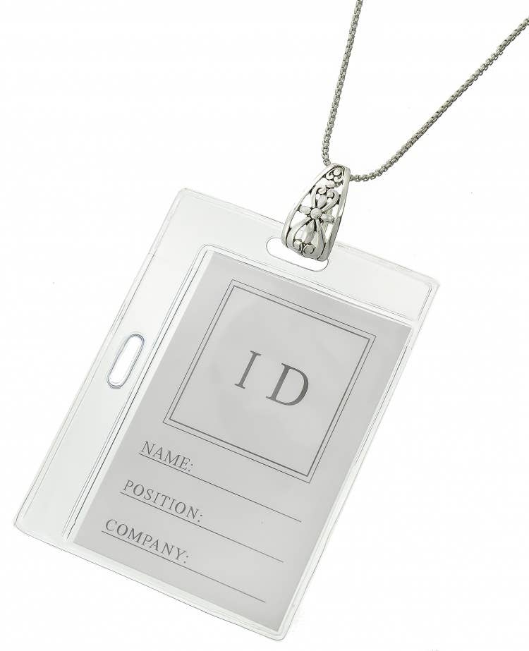 Filigree Cutout Metal ID Holder & Necklace