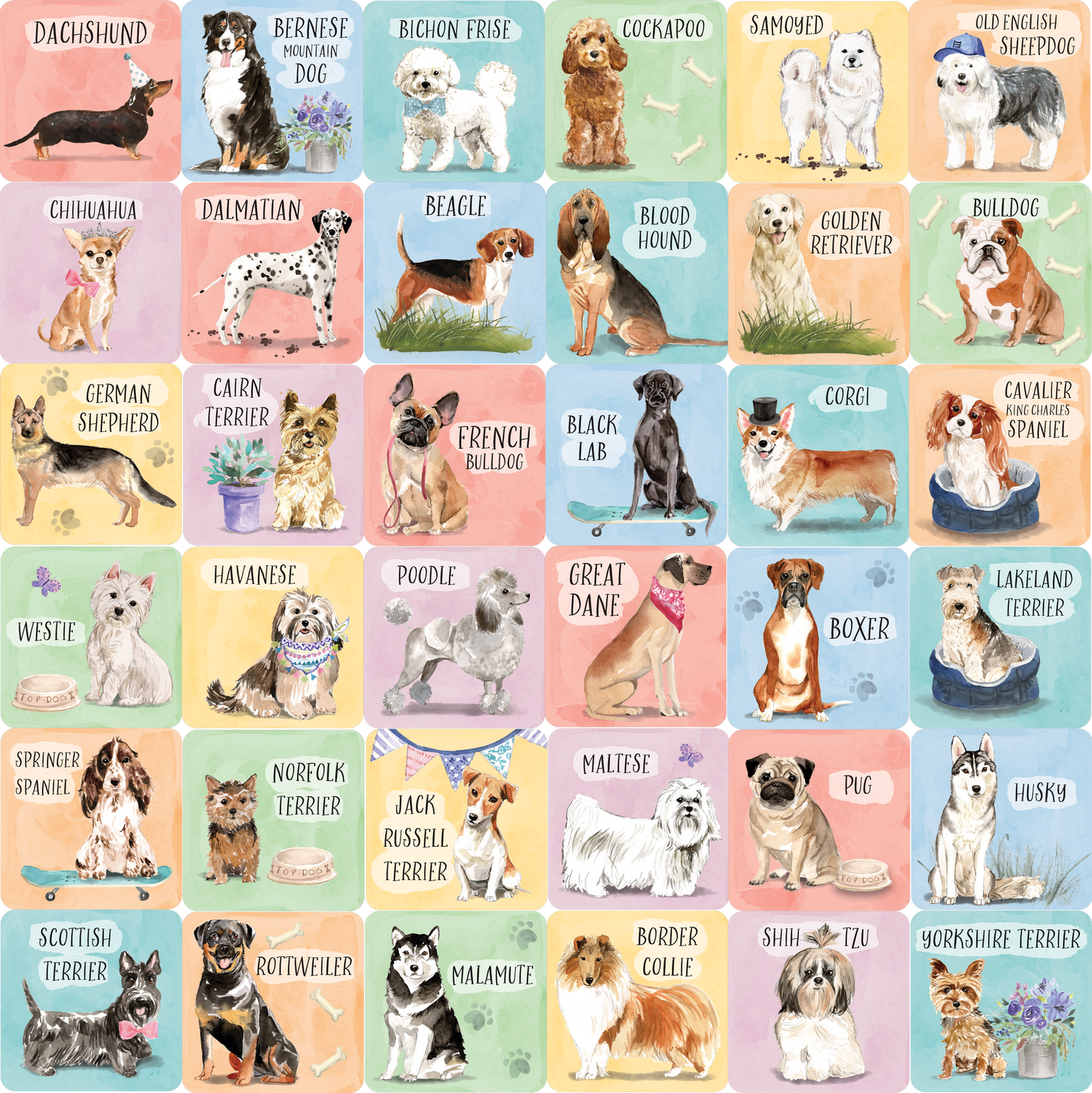 Dogs Memory Match Game (Set of 72 cards)