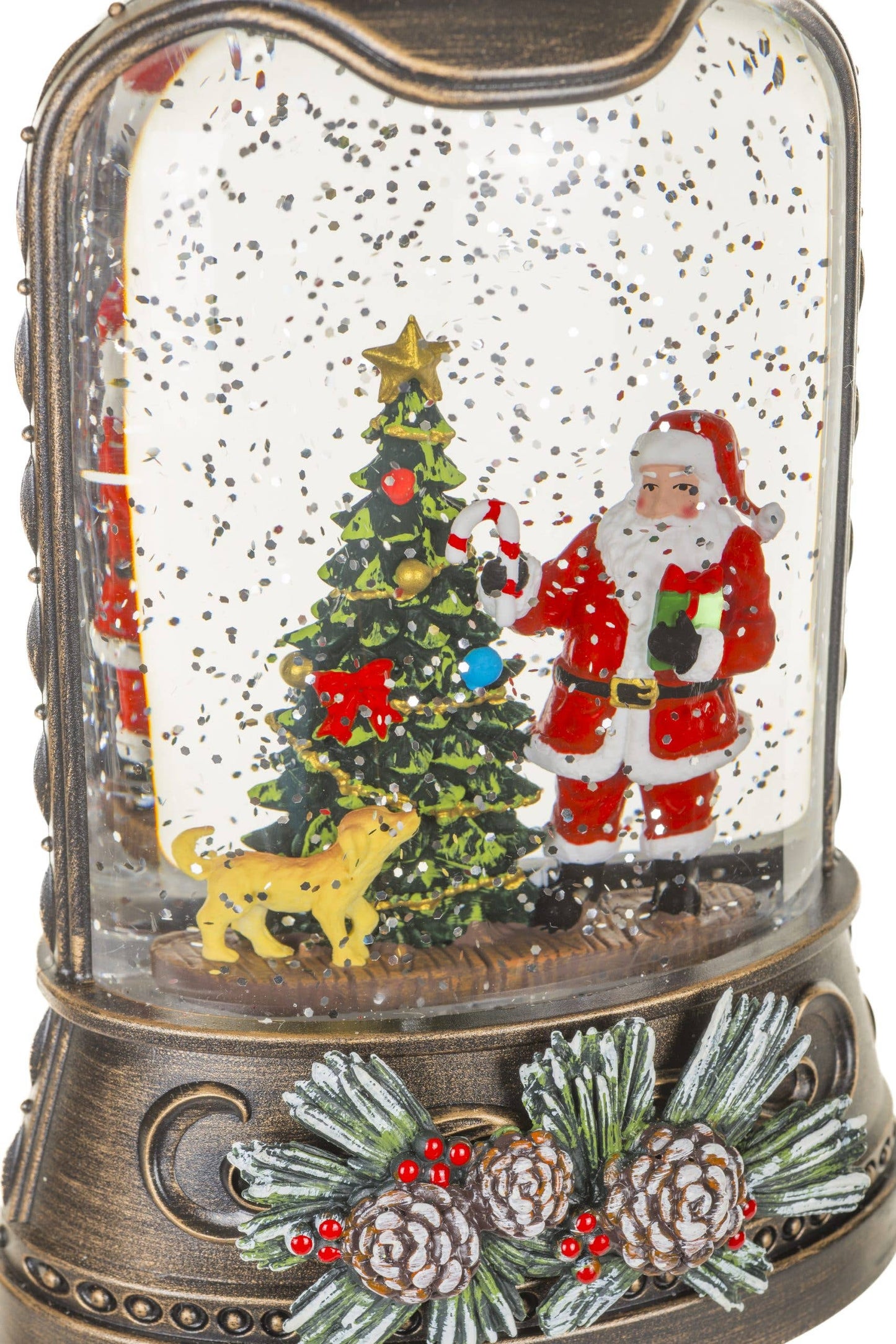 Brown Lantern Snow Globe with Papa and Baby Snowman