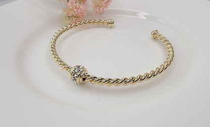 Classic Cable Bracelet with Rhinestone Bead
