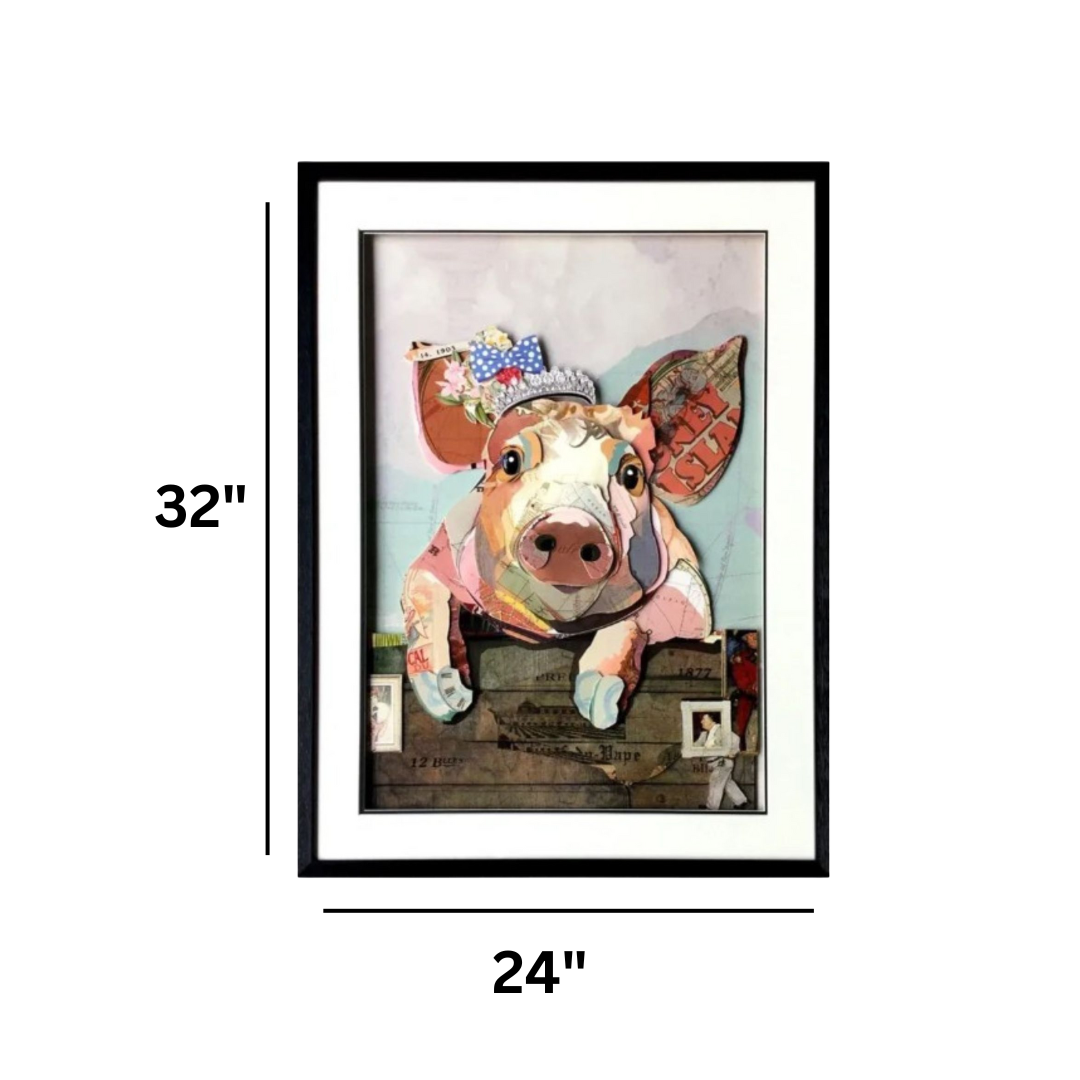 3D Collage Art | Pig - Queen for a Day (32"x24")