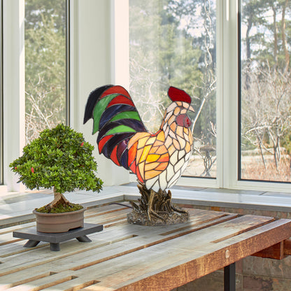 15"H Tiffany-style Rooster Multi-Color Novelty Accent Lamp