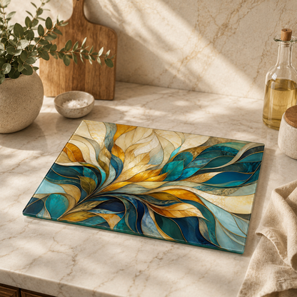 Abstract Design Glass Cutting Board, Charcuterie Tray: 11x15 inch