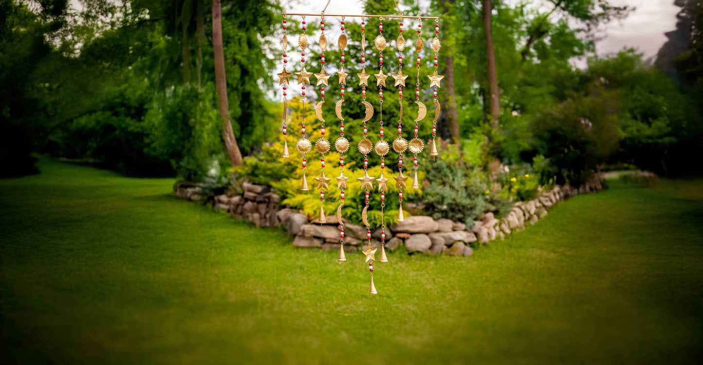 6 Assorted Gold Metal Curtain Wind Chimes with Dangling Bell