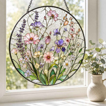 Pastel Flower Suncatcher, Stained Glass Style Window Hanging