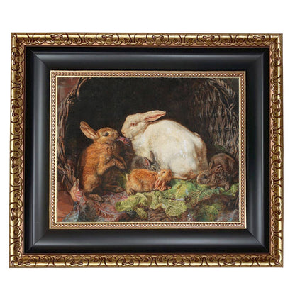 Hares and Young Framed Painting Print on Canvas