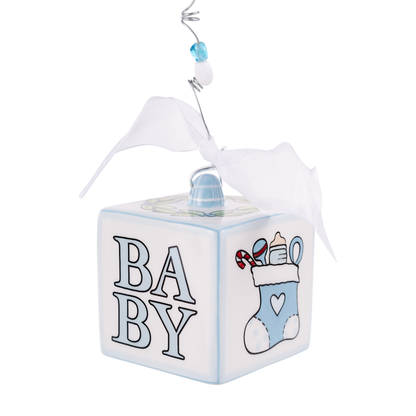 Blue Baby's 1st Christmas Block Ornament