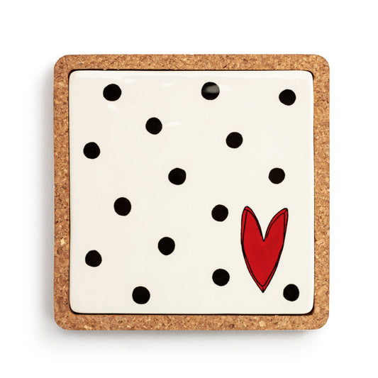 Blk Dots w/ Heart Trivet
