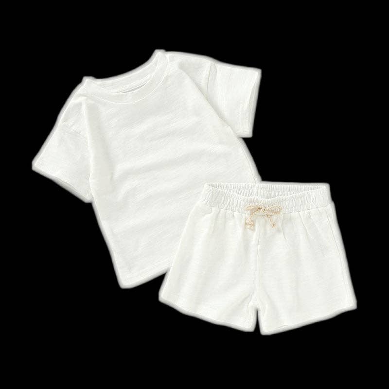 Kids Organic Cotton Short Sleeve Set Cute Casual Style: 35# Camel / 18-24M