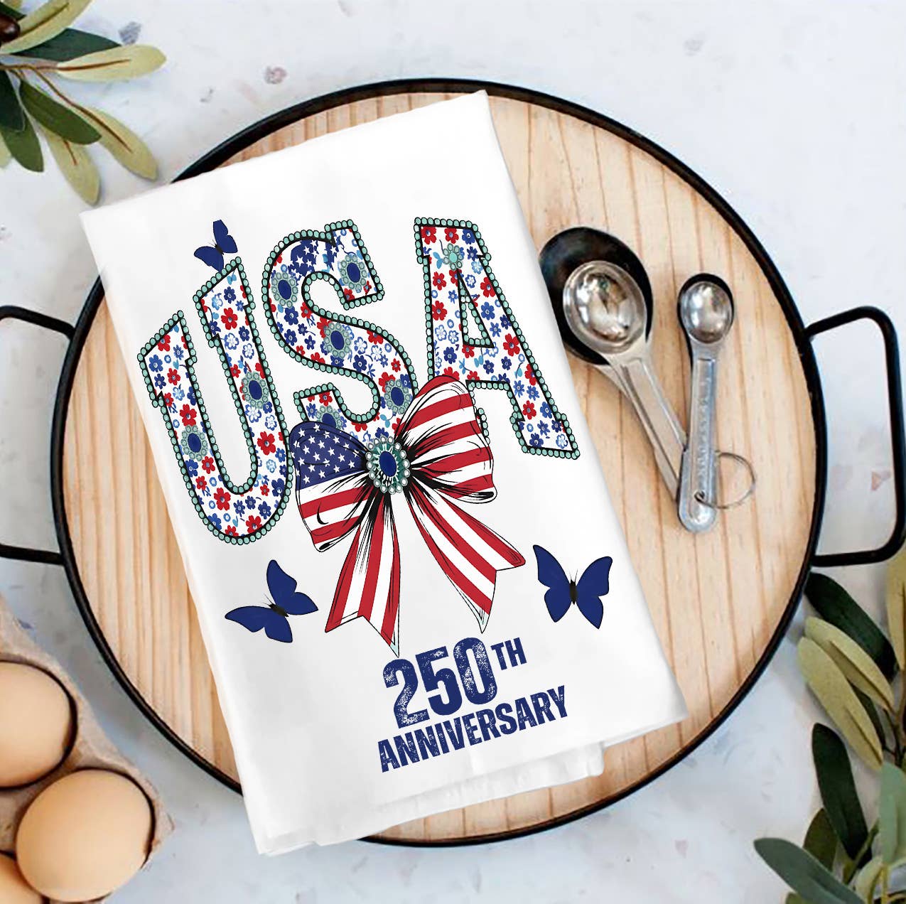 Patriotic USA Bow 250 Anniversary  Tea Towel
